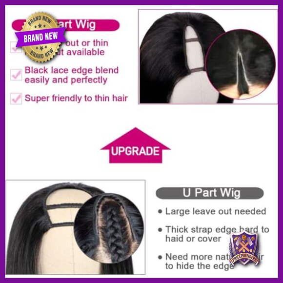 Straight Human Hair Wig 24 Inch Glueless V Part 180 Density Clip In